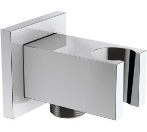 Soporte de ducha cuadrado con toma 1/2" Cromado Kenjo