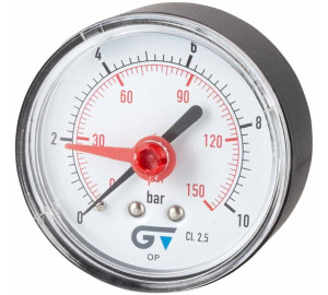 Manómetro Ø 63, indicador rojo, salida posterior 1/4"