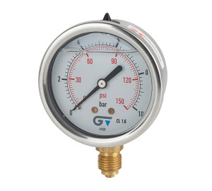 Manómetro Ø 63 con glicerina, salida inferior, rosca BSP 1/4"